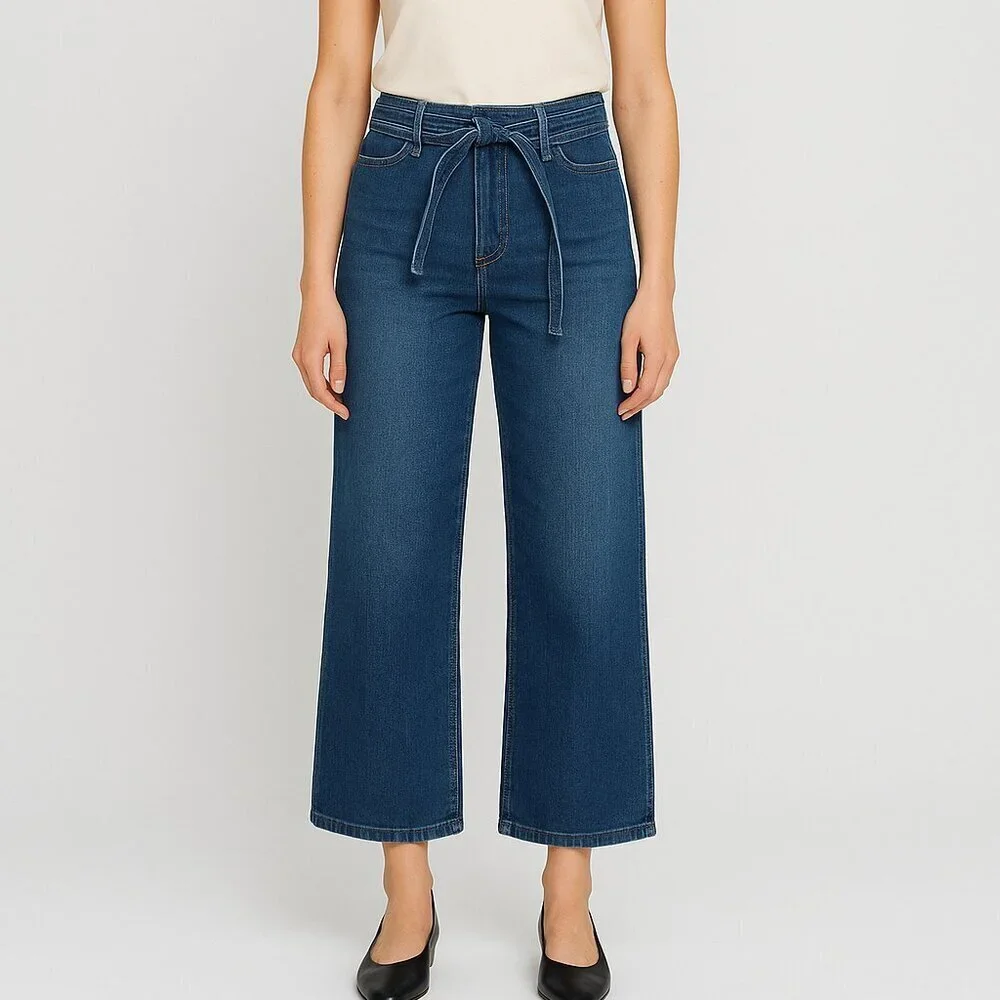 Joe's Jeans High Rise Belted Wide Leg Flare Jeans Size 27 Medium Wash